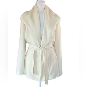 Forever 21 Contemporary Cream Belted Shawl Collar Jacket Small